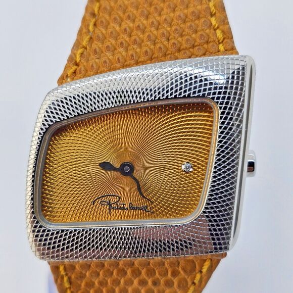 Roberto Cavalli 31MM Curvi Silver Tone Honey Leather Strap Women\'s‎ Watch main image 9